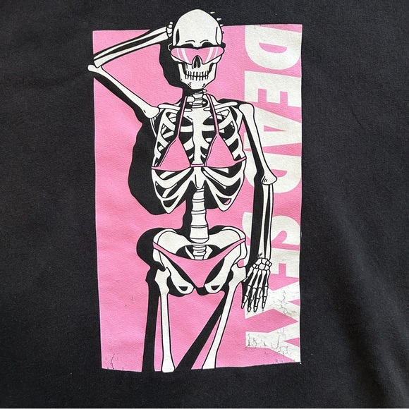 Chomp Dead Sexy Black Pink White Bikini Skeleton Skater Hoodie Size Large - Picture 6 of 8